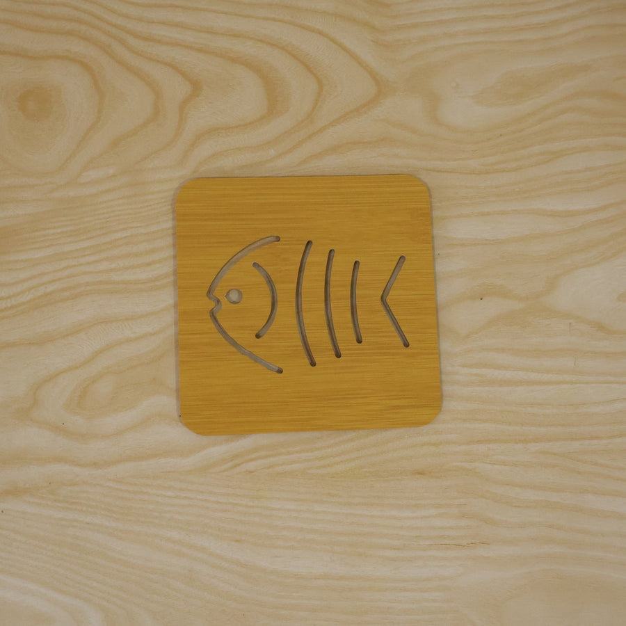 Square Wooden Fish Coaster Heat Trivet For Table Protection