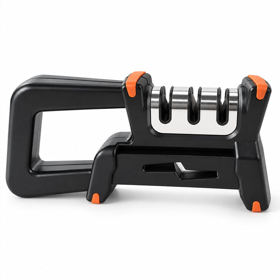 Manual Metal Knife Sharpener With 3 Stage System And Ergonomic Non Slip Handle