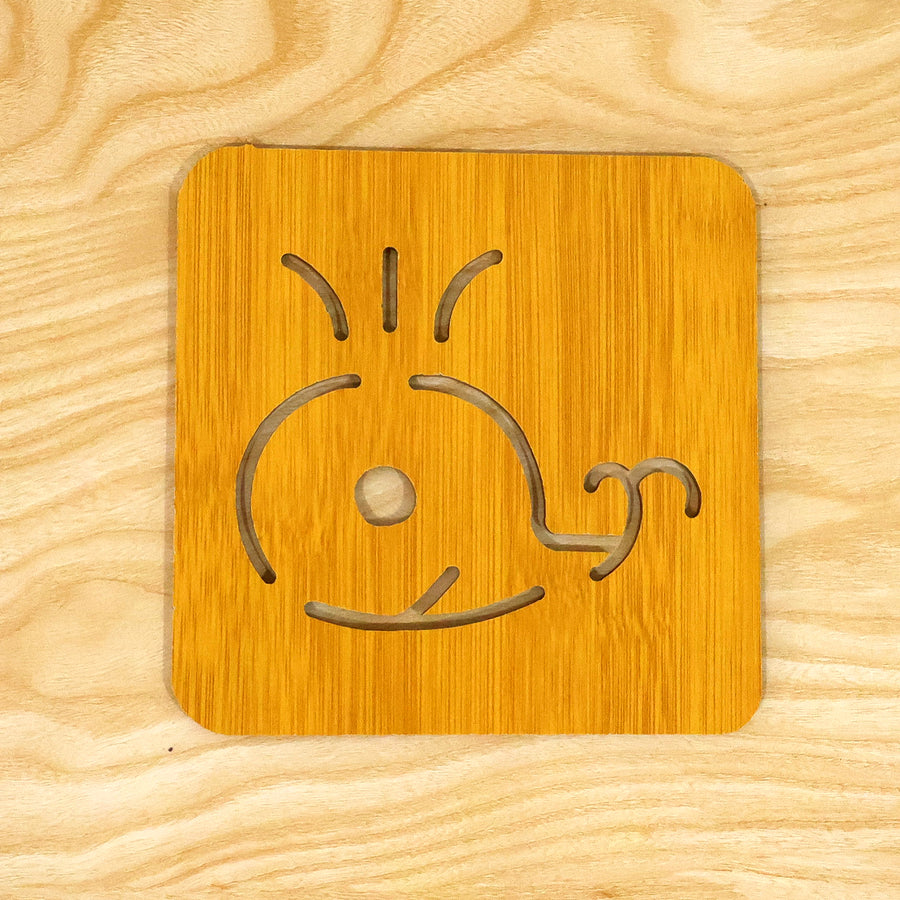 Square Wooden Whale Design Drink Coaster With Anti Slip Base For Table (1 Piece)