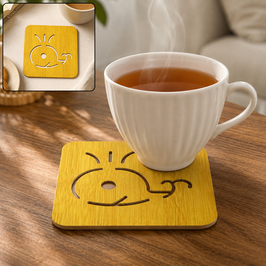 Square Wooden Whale Design Drink Coaster With Anti Slip Base For Table (1 Piece)