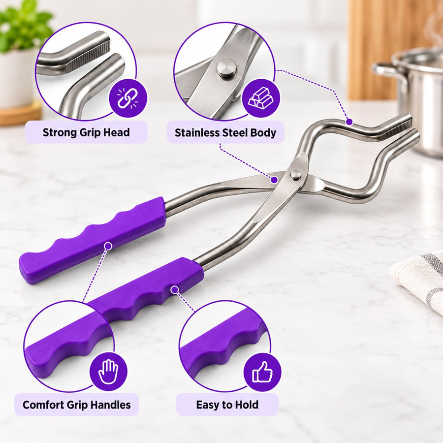 Stainless Steel Sansi Pakkad With Plastic Grip For Kitchen Tasks (1 Pc 26 Cm)