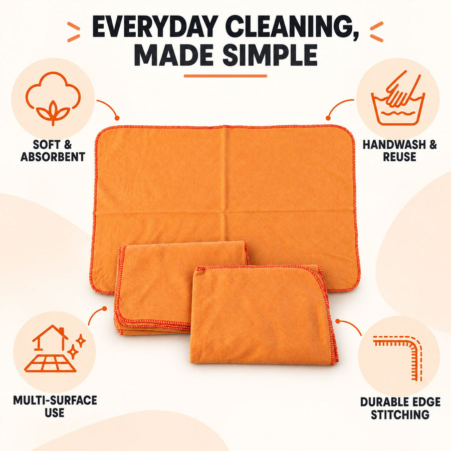 Orange Cotton Multipurpose Duster Cloth For Car And Home (3 Pc 46 X 73 Cm)