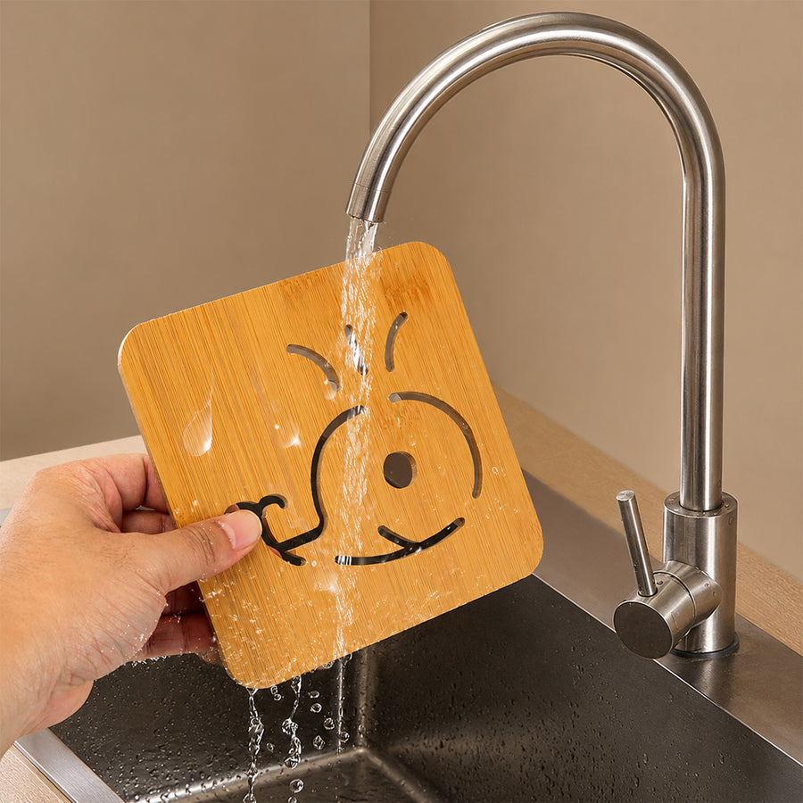Square Wooden Whale Design Drink Coaster With Anti Slip Base For Table (1 Piece)
