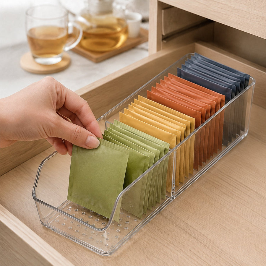 Clear Plastic Storage Organizer Box With Dividers For Kitchen