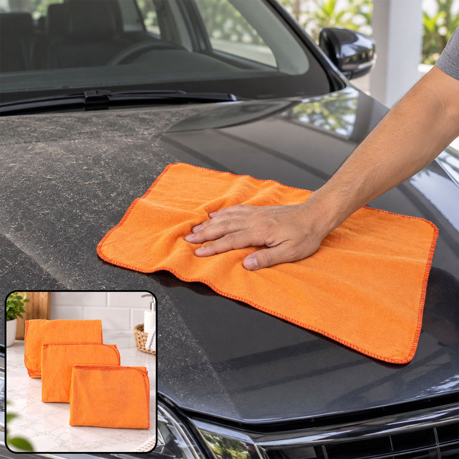 Orange Cotton Multipurpose Duster Cloth For Car And Home (3 Pc 46 X 73 Cm)