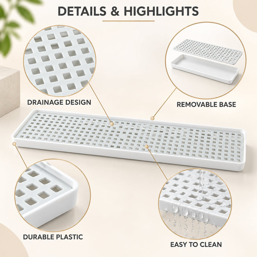 Removable Plastic Drain Rack Tray For Kitchen Sink And Bathroom Counter