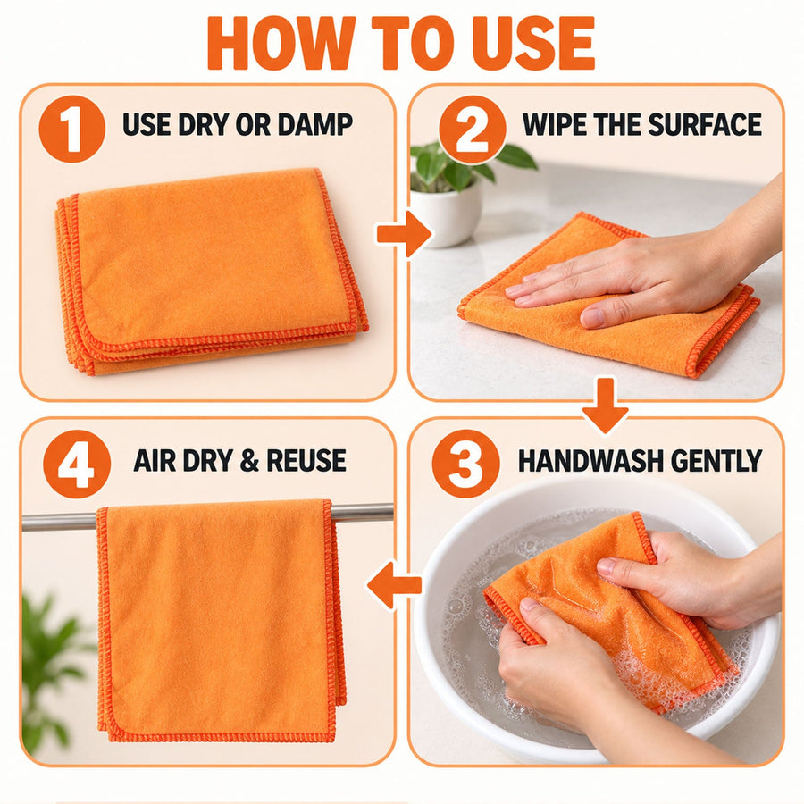 Orange Cotton Multipurpose Duster Cloth For Car And Home (3 Pc 46 X 73 Cm)