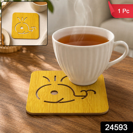 Square Wooden Whale Design Drink Coaster With Anti Slip Base For Table (1 Piece)