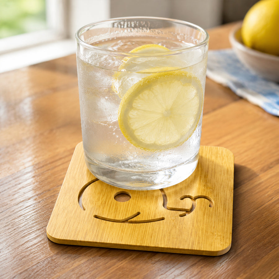 Square Wooden Whale Design Drink Coaster With Anti Slip Base For Table (1 Piece)