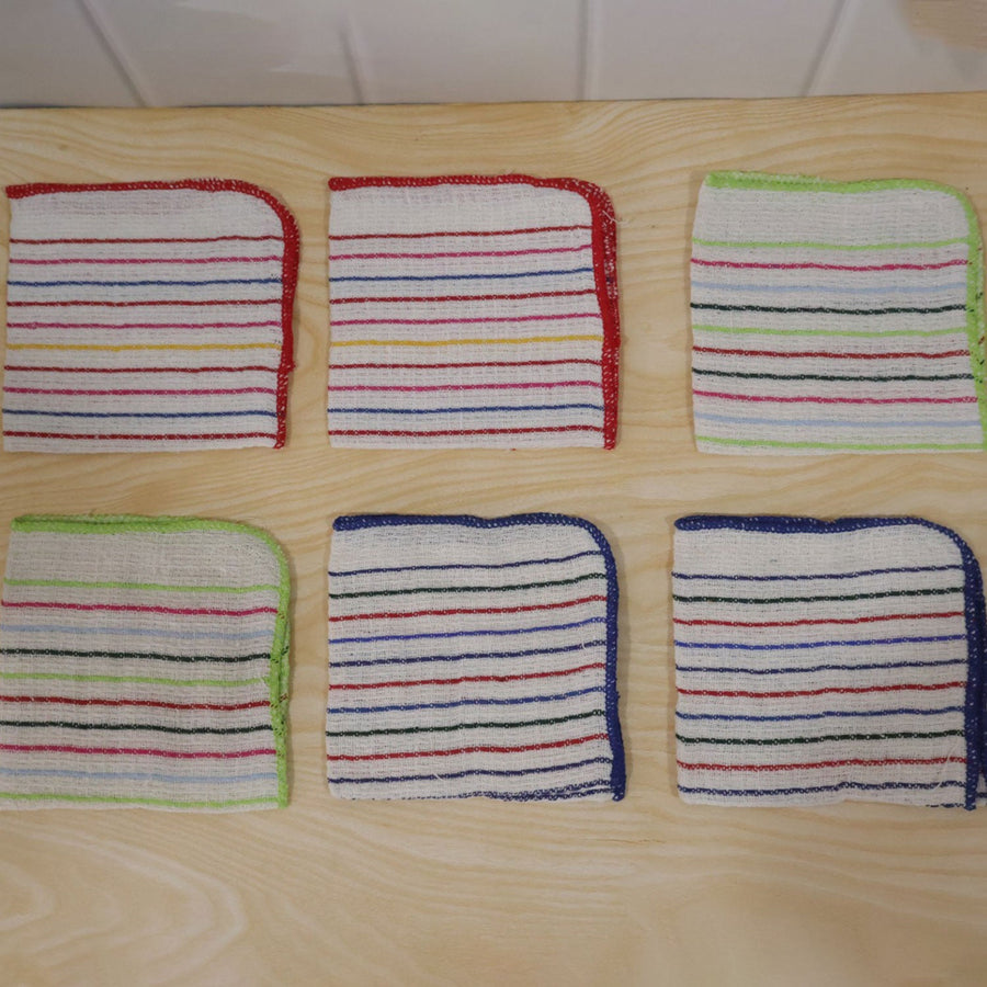 Checked Cotton Dish Cleaning Cloth Set For Kitchen Use (6 Pc 28 X 28 Cm)