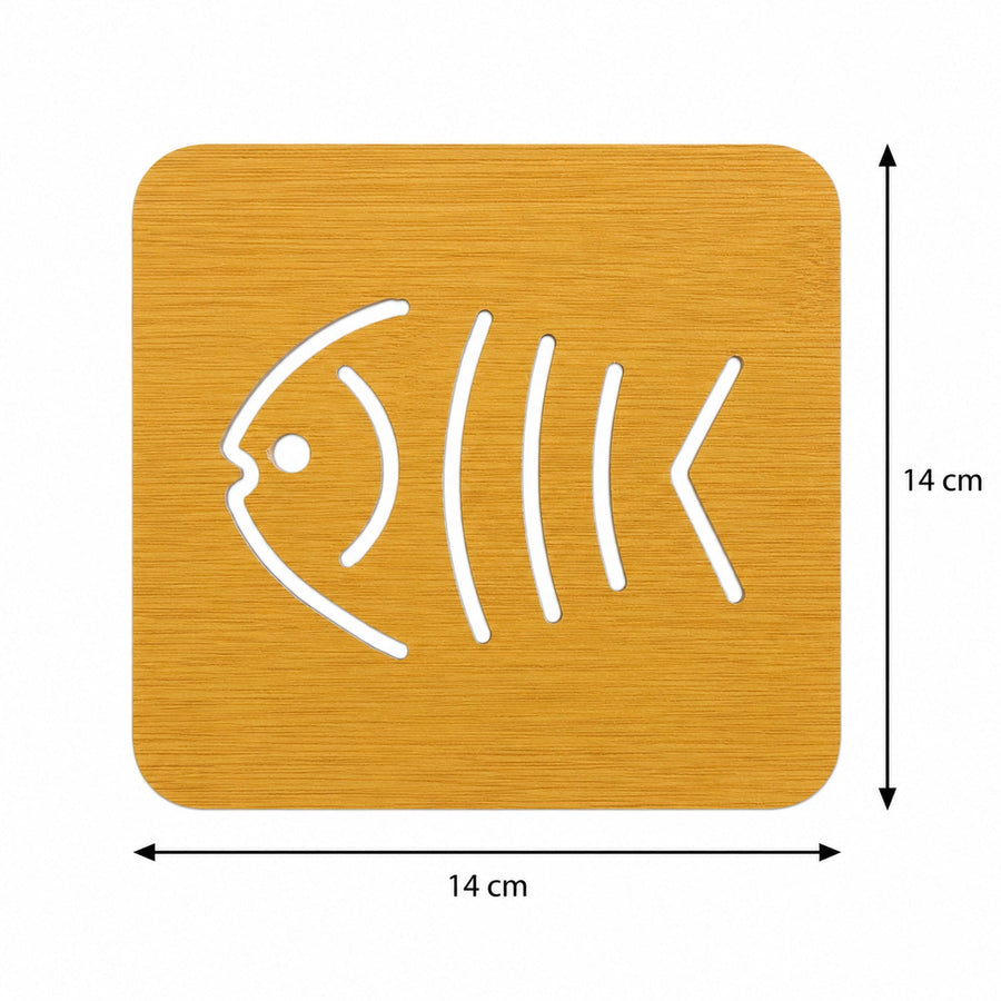 Square Wooden Fish Coaster  Heat Trivet For Table Protection